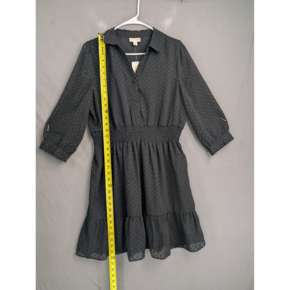 Maison Jules Black Clip Dot Smocked Waist Mini Dress Large 100066942MS